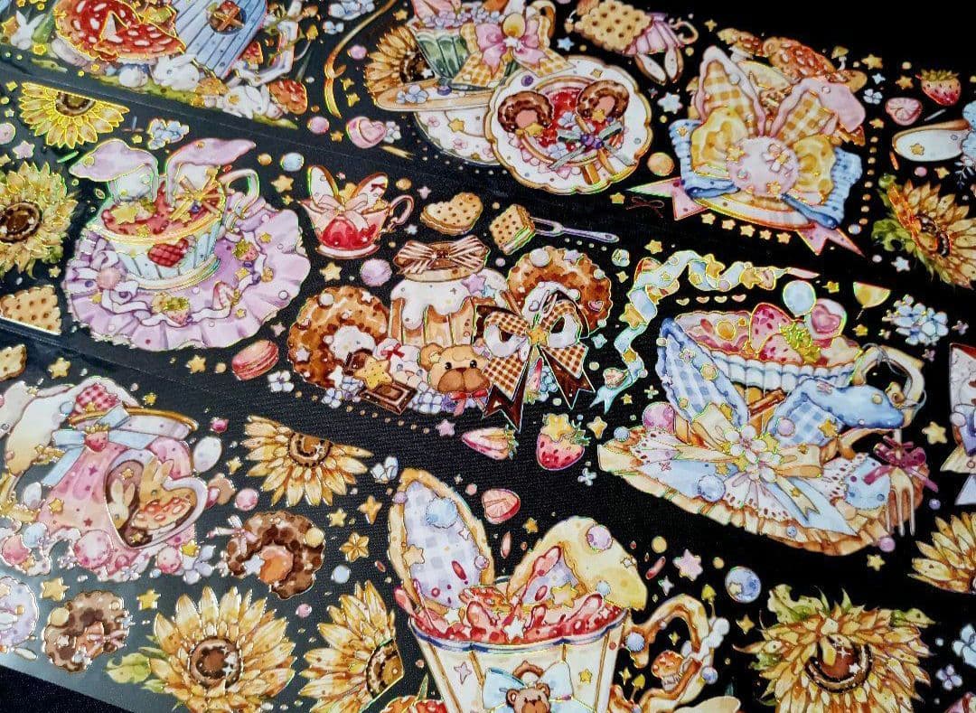 巻売 487★ 海外 マスキングテープ マステ PET 装飾 動物 紅茶 金ホロ