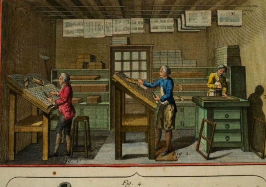 額装品　古典版画　18世紀　ディドロー　百科全書　「活版印刷」　極美品