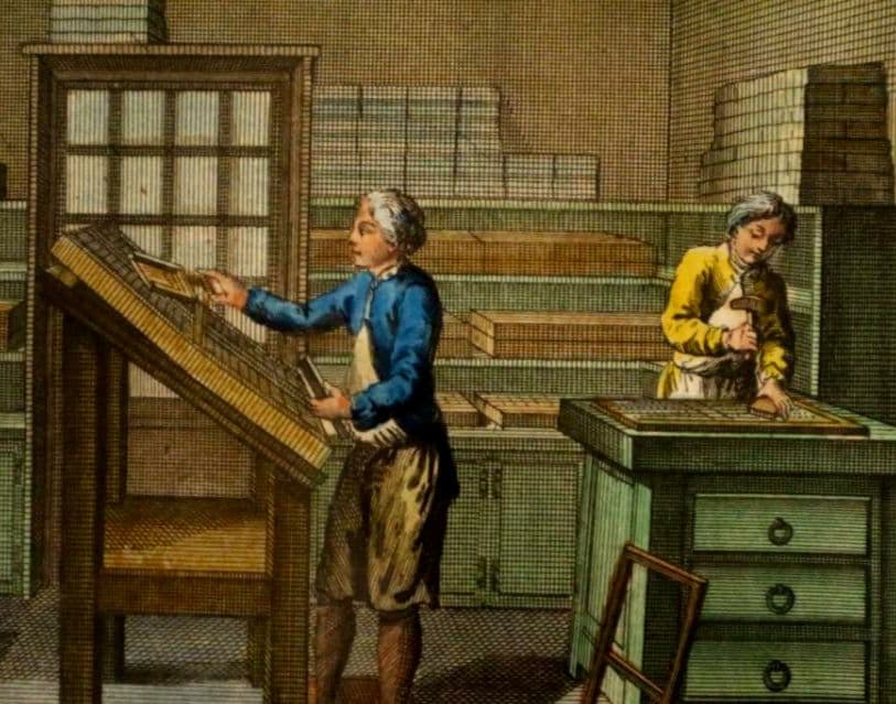 額装品　古典版画　18世紀　ディドロー　百科全書　「活版印刷」　極美品