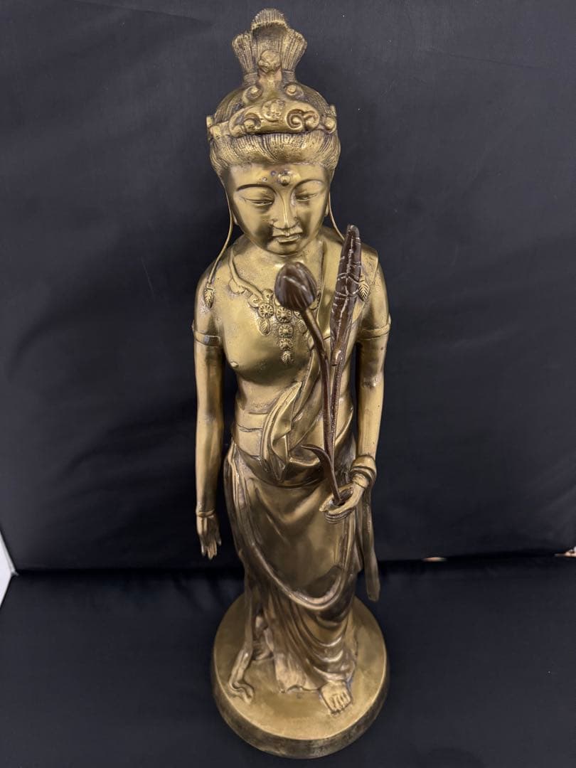 大型　観音 菩薩 銅製 仏像 彫刻 置物 開運 風水 骨董 古美術 アンティーク