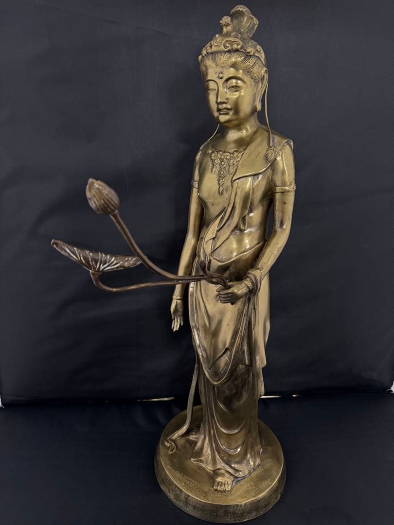 大型　観音 菩薩 銅製 仏像 彫刻 置物 開運 風水 骨董 古美術 アンティーク