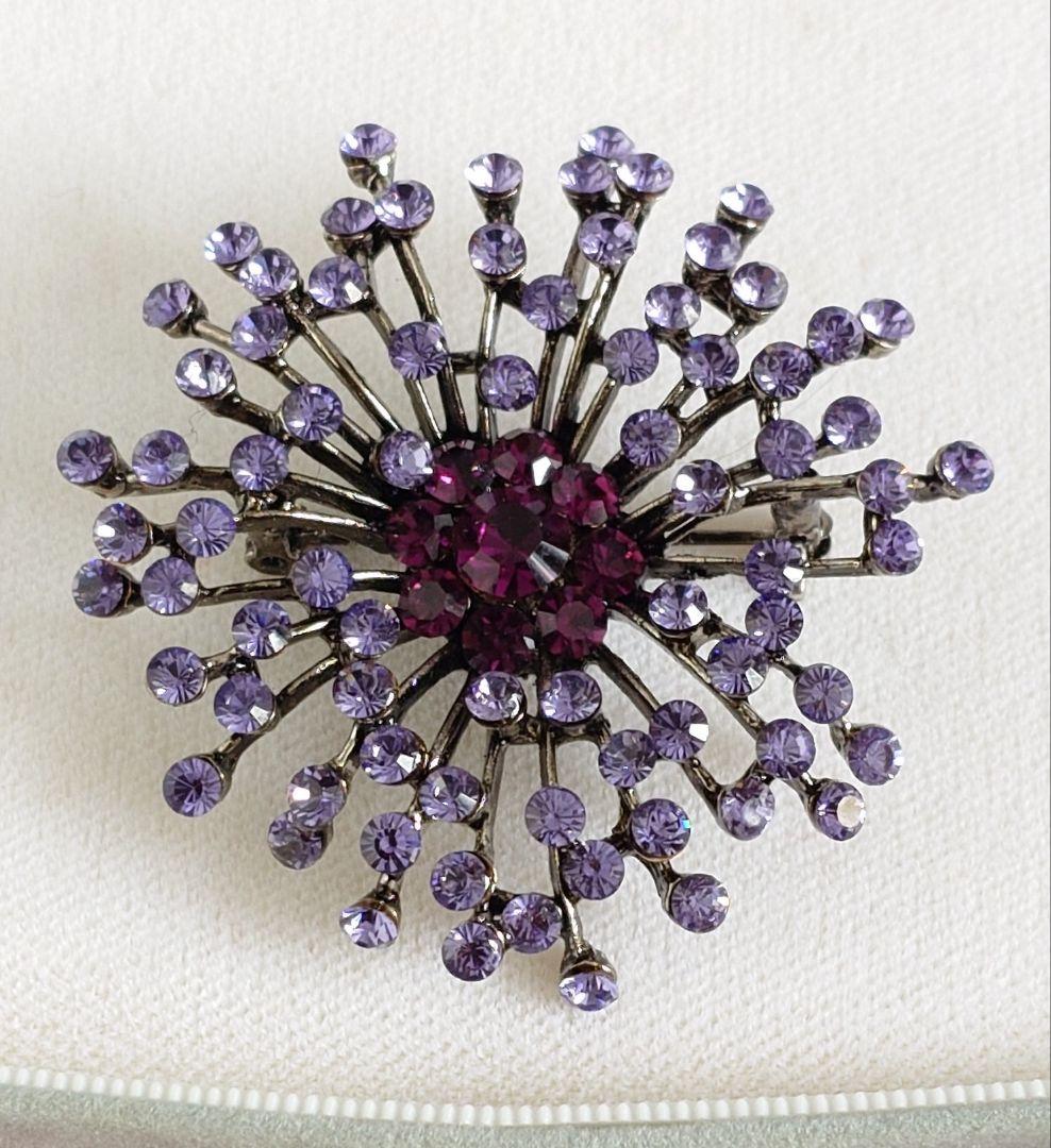 ブローチ兼ペンダント 1960年代 パープル 硝子装飾花 E74 E72 D70