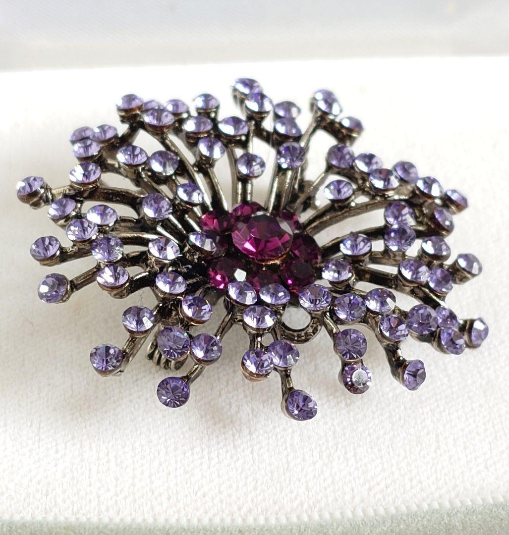 ブローチ兼ペンダント 1960年代 パープル 硝子装飾花 E74 E72 D70