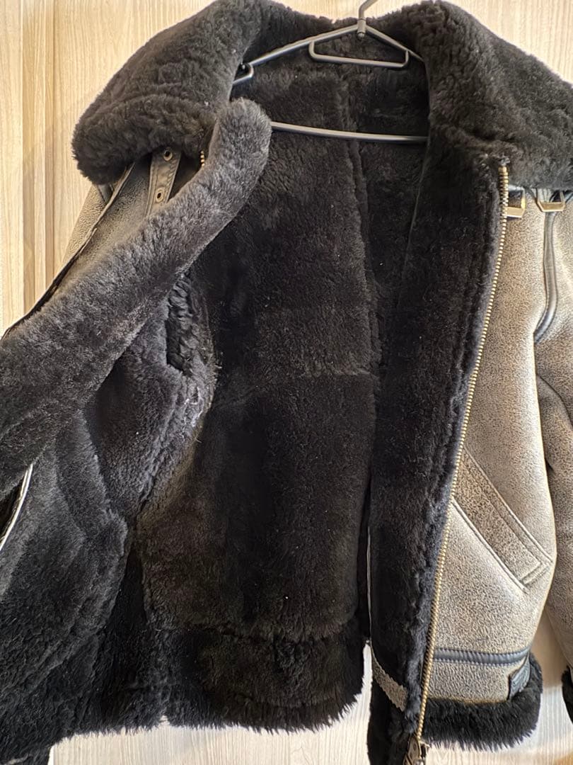 羊革　フライト　レザー　ムートン　B-3 ライダース　ジャケット　　黒