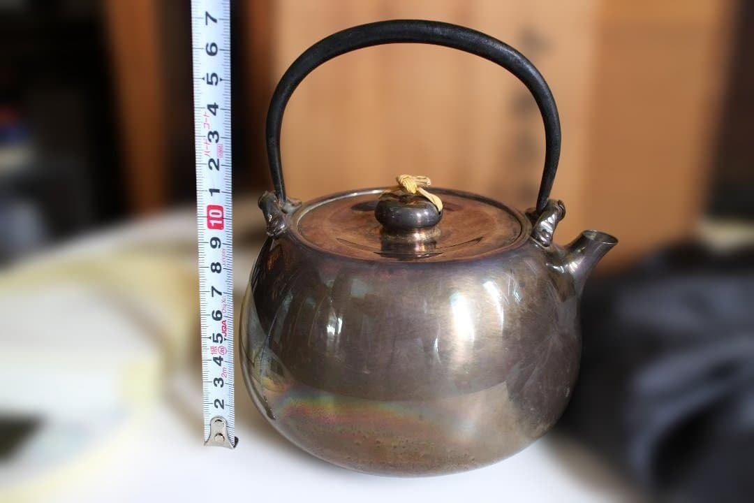北村静香作　南鐐鉄の釣湯沸　共箱　純銀銀瓶430g　 急須茶道具茶器茶托茶碗茶筒