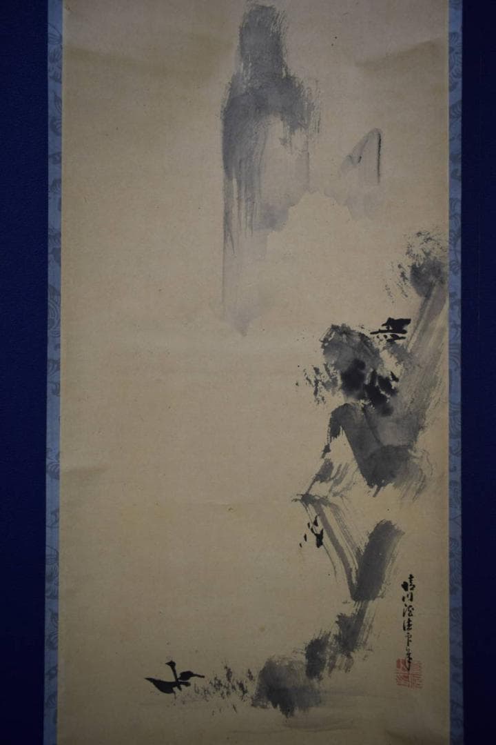 真作/狩野晴川院/山水図/布袋屋掛軸HJ-1000