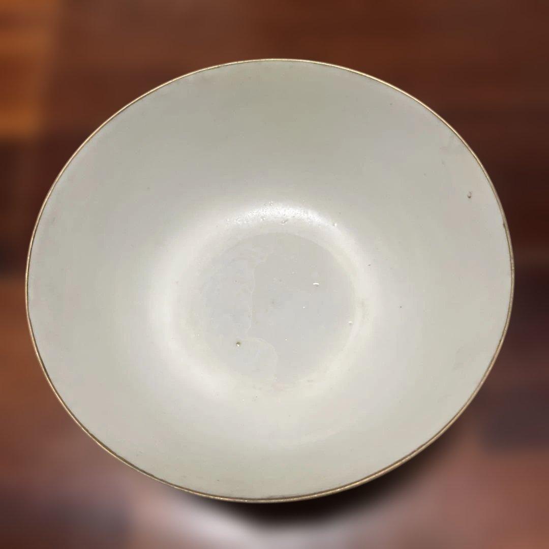 中国民国時代の黄色の茶碗 鳥と花の絵柄