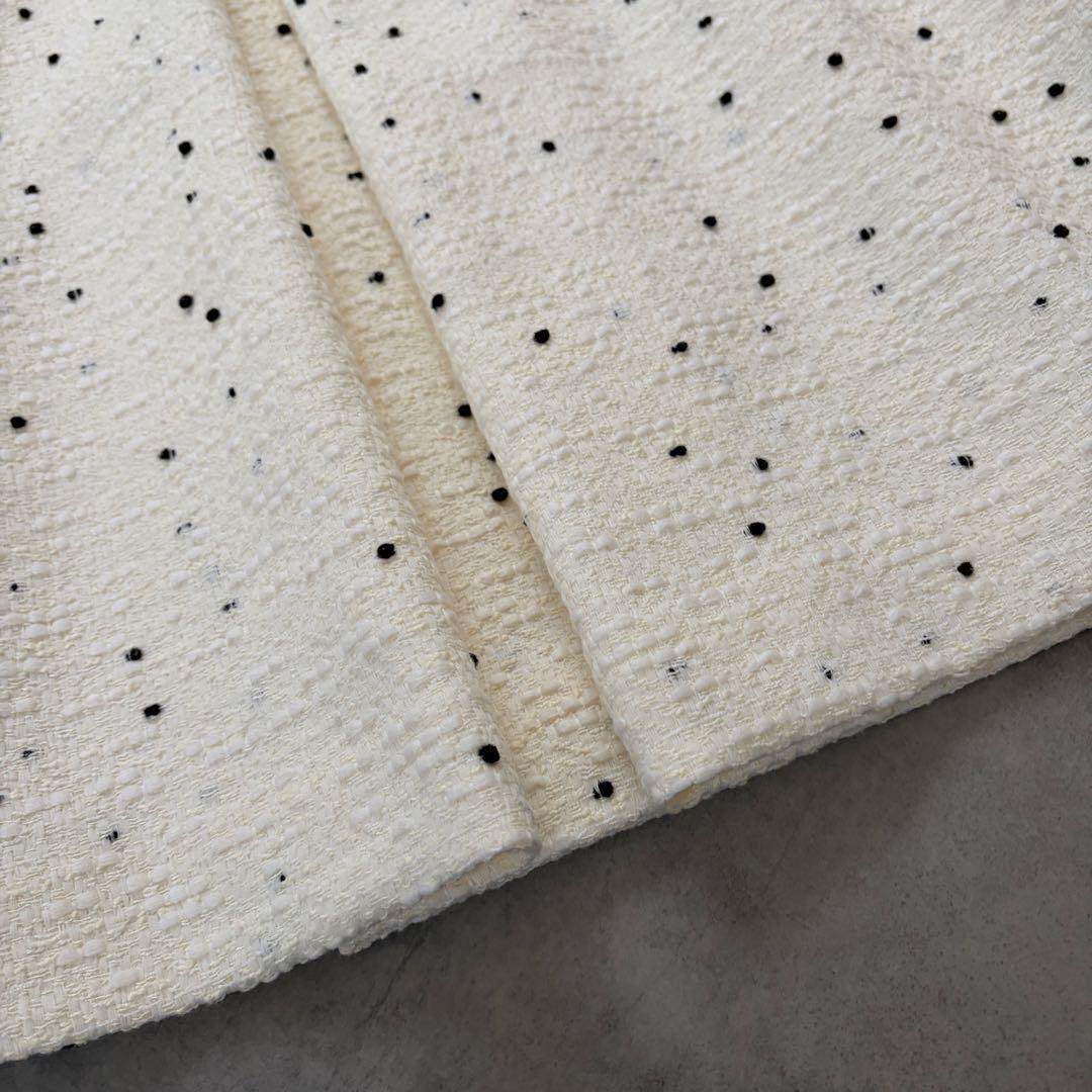 美品　Renéルネ　TISSUEネップツイード　オフホワイトスカート　ミモレ丈