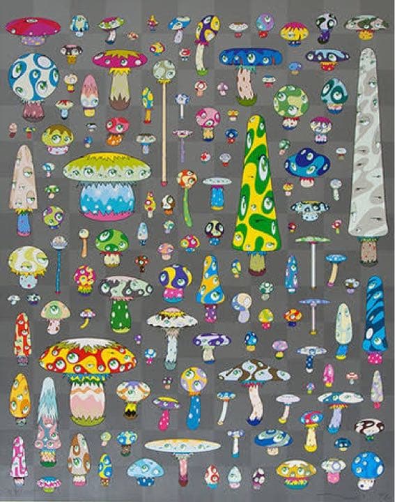 村上隆「ポジきのこ」サイン入り　オフセットリトグラフ