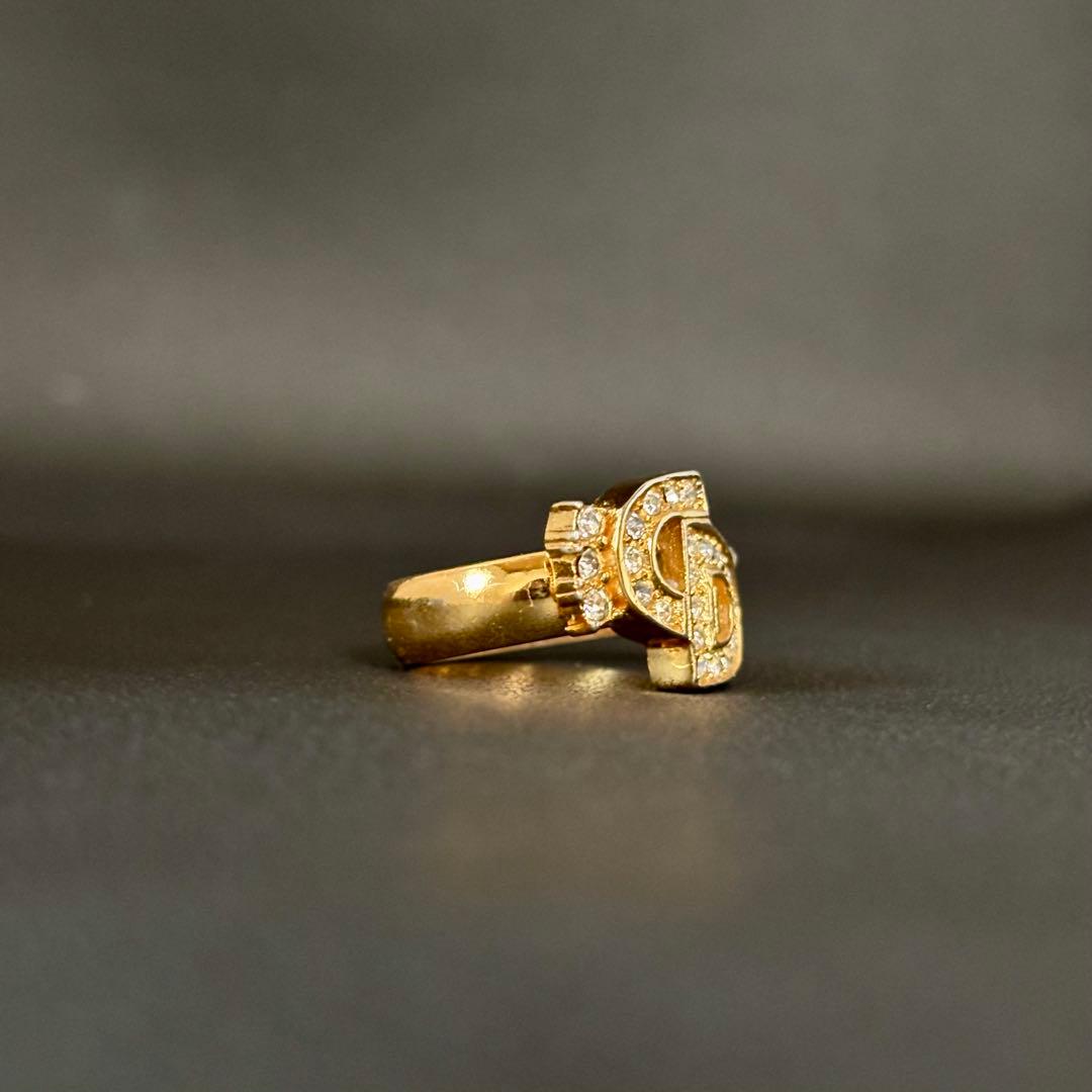 【良品】【クリスチャンディオール】CD ロゴ ラインストーン リング 12号