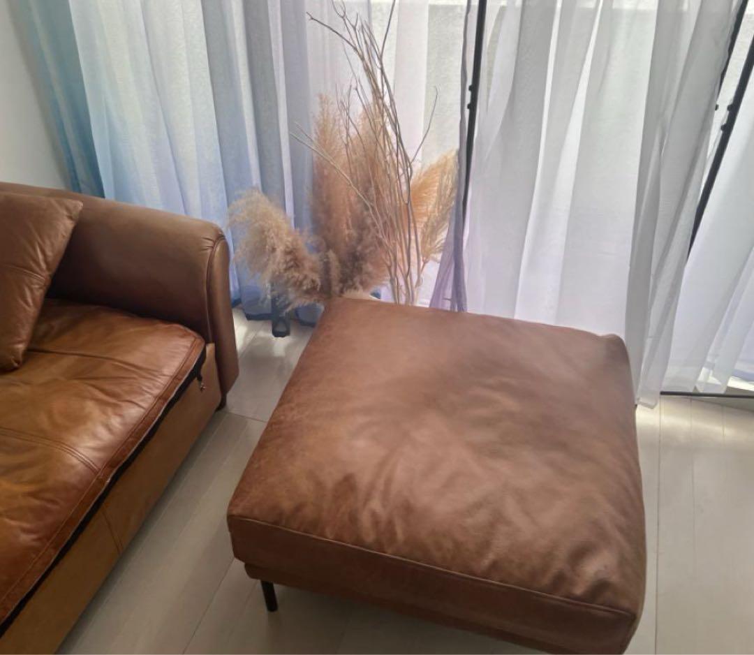 satsブラウンレザー風オットマン