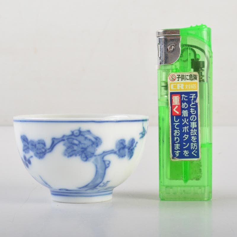 煎茶道具　賣茶好　染付　絵変　干支　煎茶碗　五客　共箱　V　6543