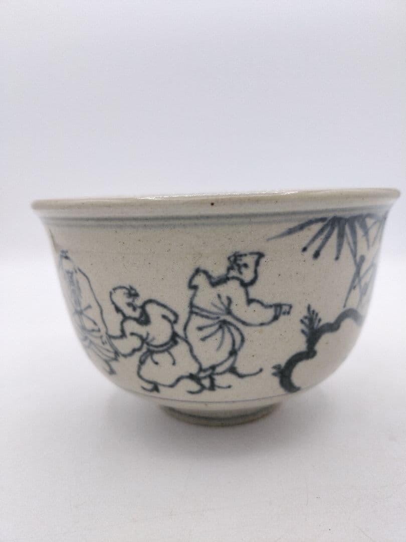 c741 【新品・未使用】茶碗 善所焼 安南写七賢人 淡海陽炎園 木箱 茶道具