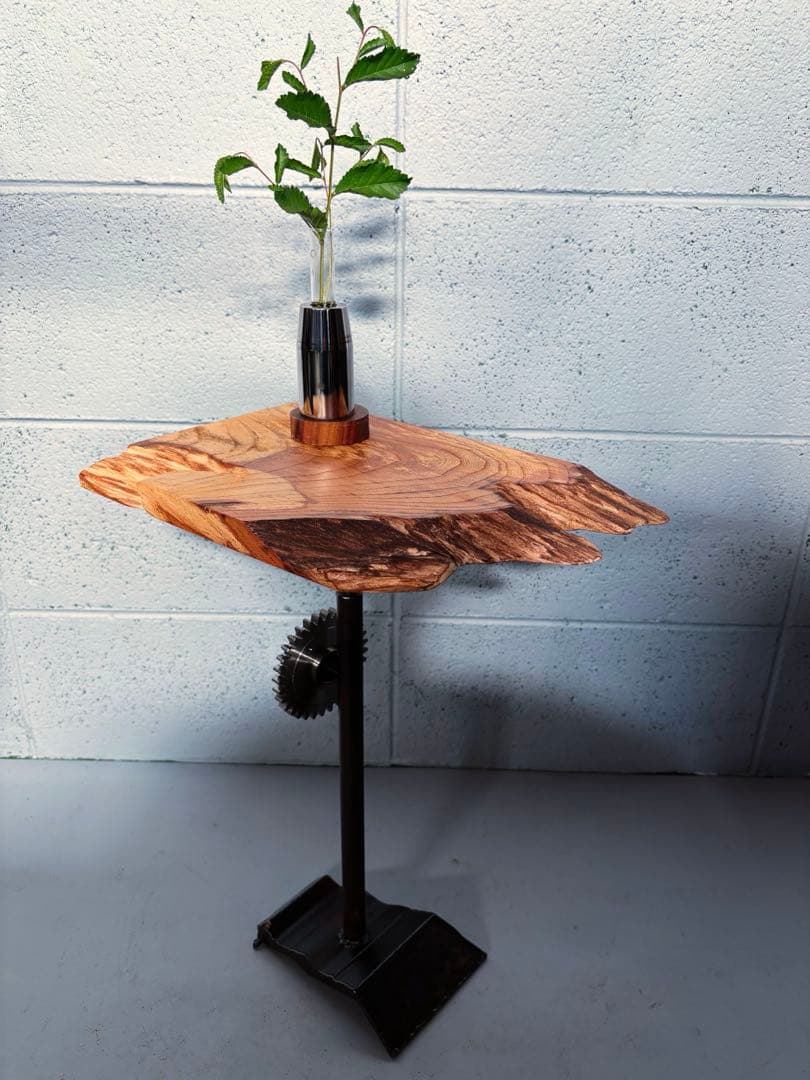 欅サイドテーブル　高さ調整可能　インダストリアル家具　コーヒーテーブル