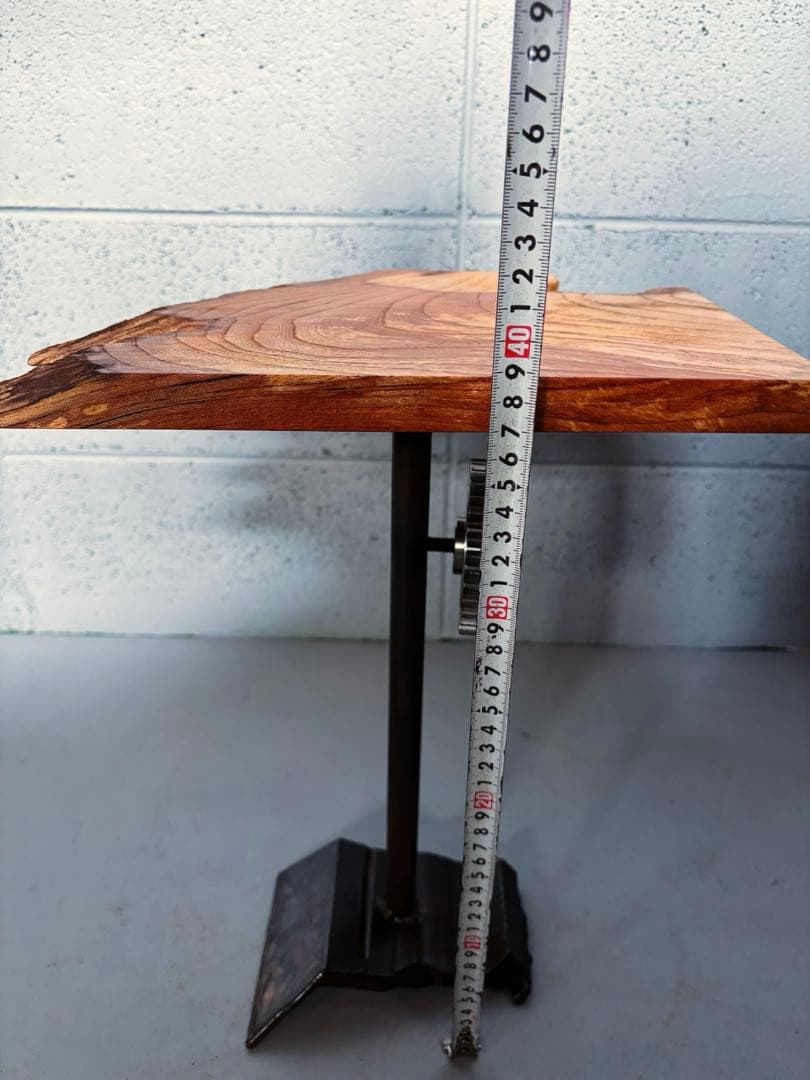 欅サイドテーブル　高さ調整可能　インダストリアル家具　コーヒーテーブル