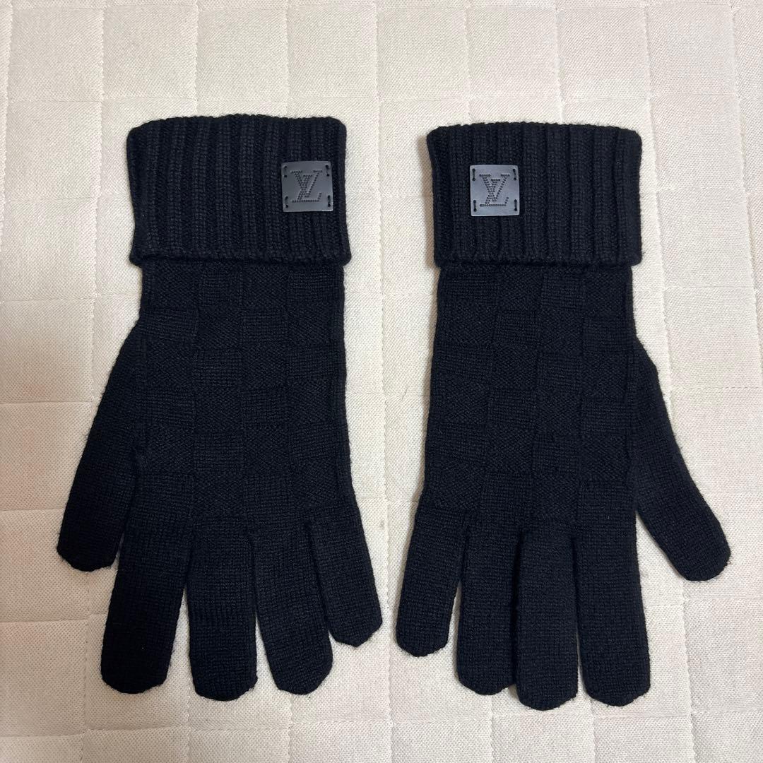 ルイヴィトンLOUIS VUITTONダミエ レザーパッチ カシミヤ100％手袋