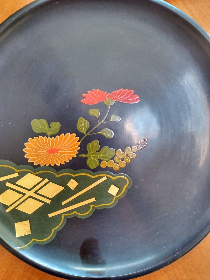 【美品】秀衡塗 高級 盛皿 菓子皿 漆器 花 漆塗り 皿 天然木