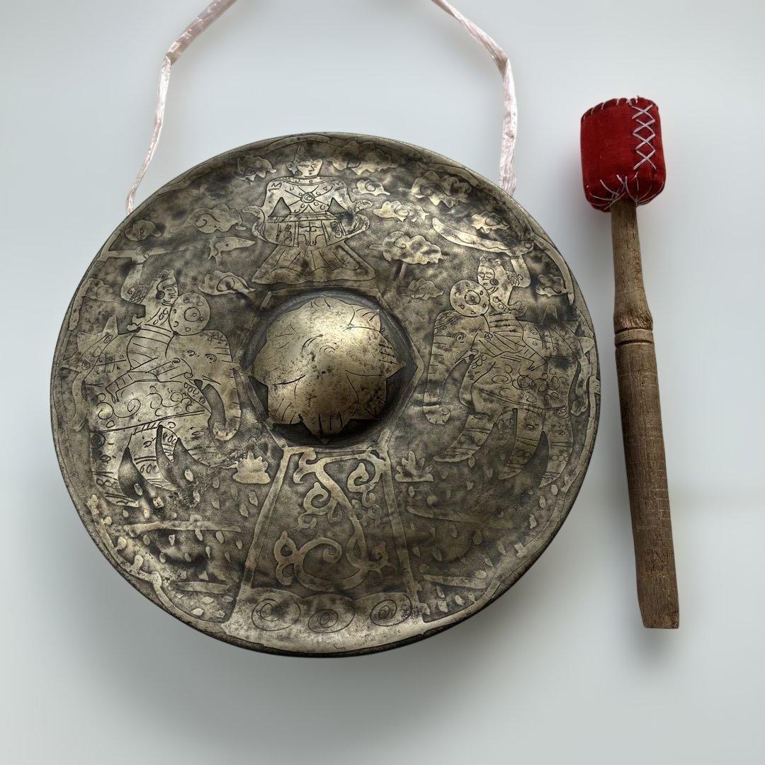 金属製打楽器　中国　チベット　ゴング　ドラ　銅鑼　アンティーク　民族楽器