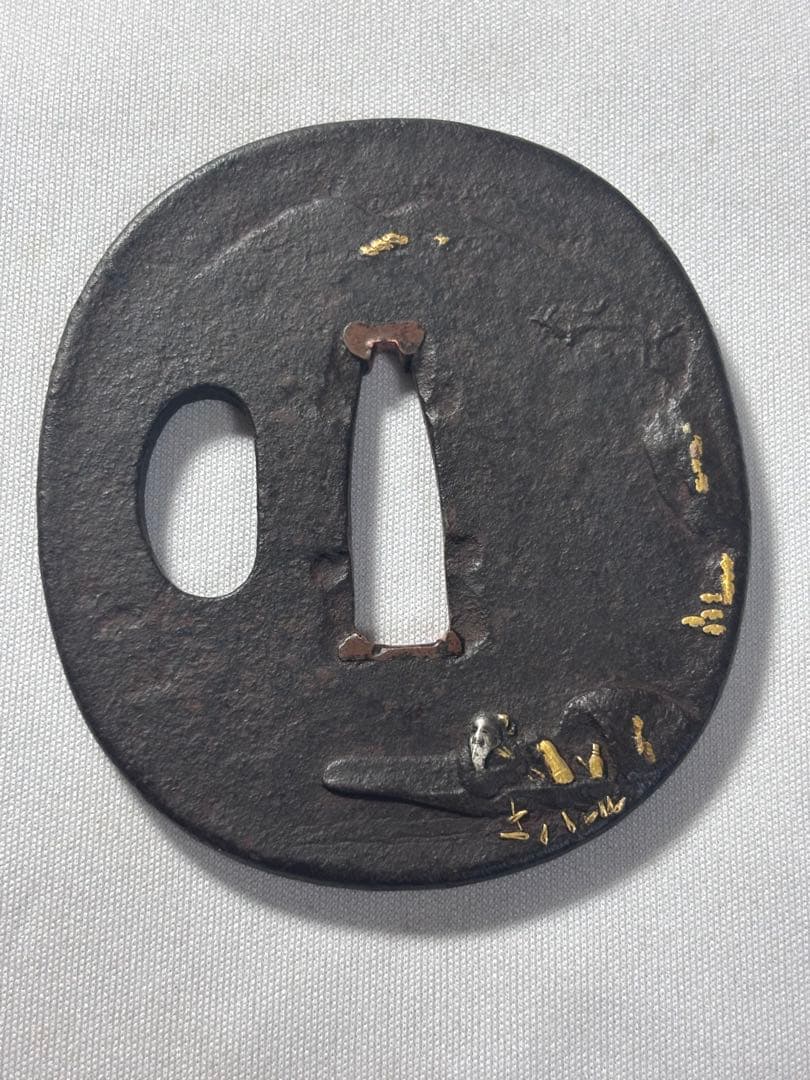 鐔鍔つば　見事な鉄味　山水風景図　風情のある図柄　金家　江戸時代