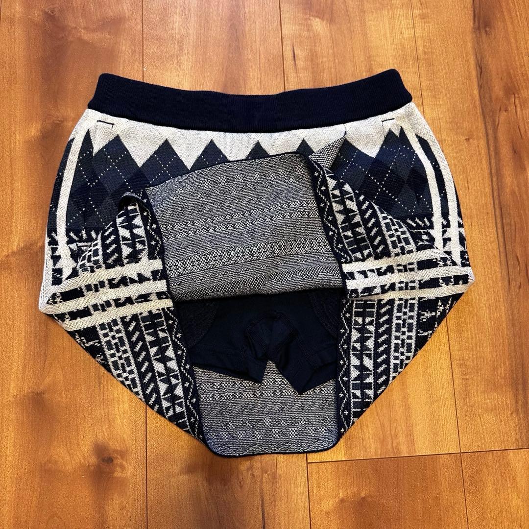 長袖　ニット　セーター　巻きスカート　セットアップ　秋冬　ウール混　ネイビー　S