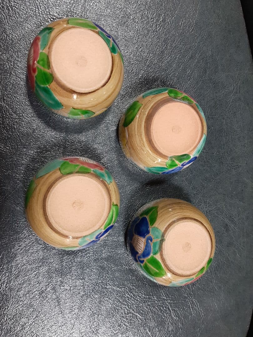 花ワールド 京焼　清水焼　嘉豊窯　椿絵　湯呑み４個