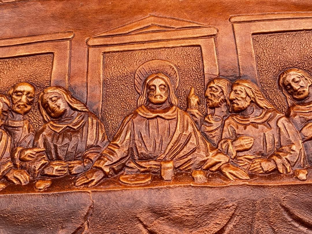 超希少　競輪王の中野浩一選手より　牛革　型押革細工　革アート　最後の晩餐