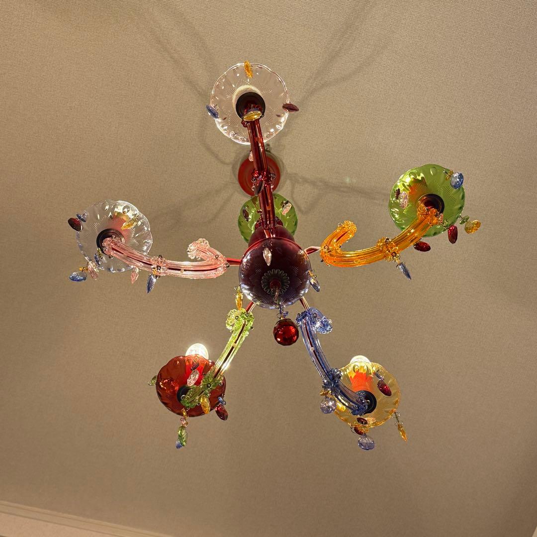 カラフルシャンデリア 5灯 (電球付き) アンティーク レトロ 照明