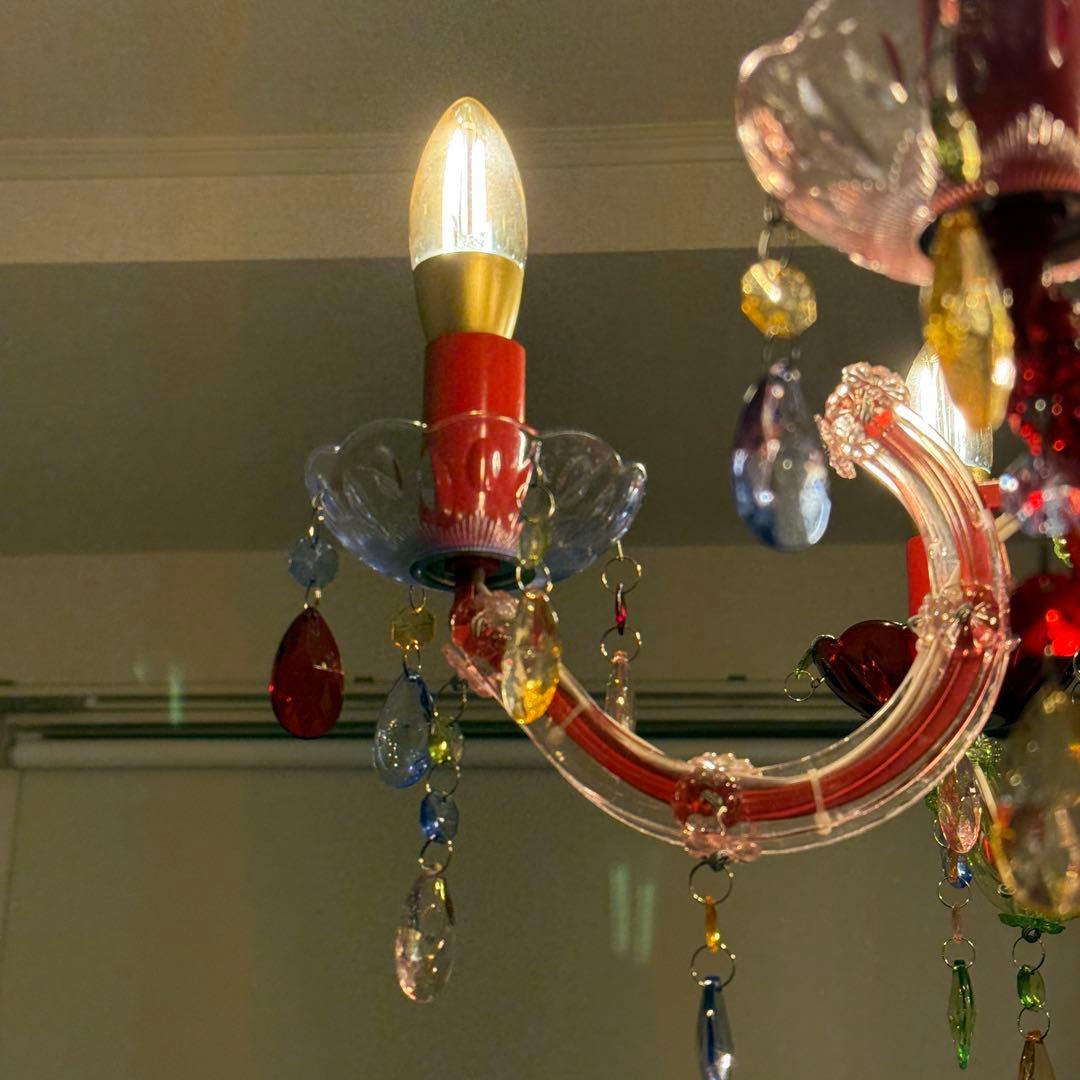 カラフルシャンデリア 5灯 (電球付き) アンティーク レトロ 照明