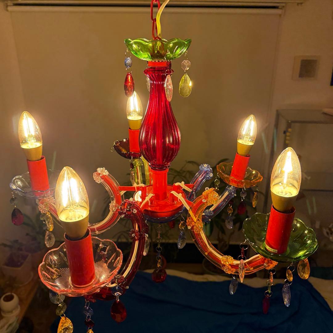 カラフルシャンデリア 5灯 (電球付き) アンティーク レトロ 照明