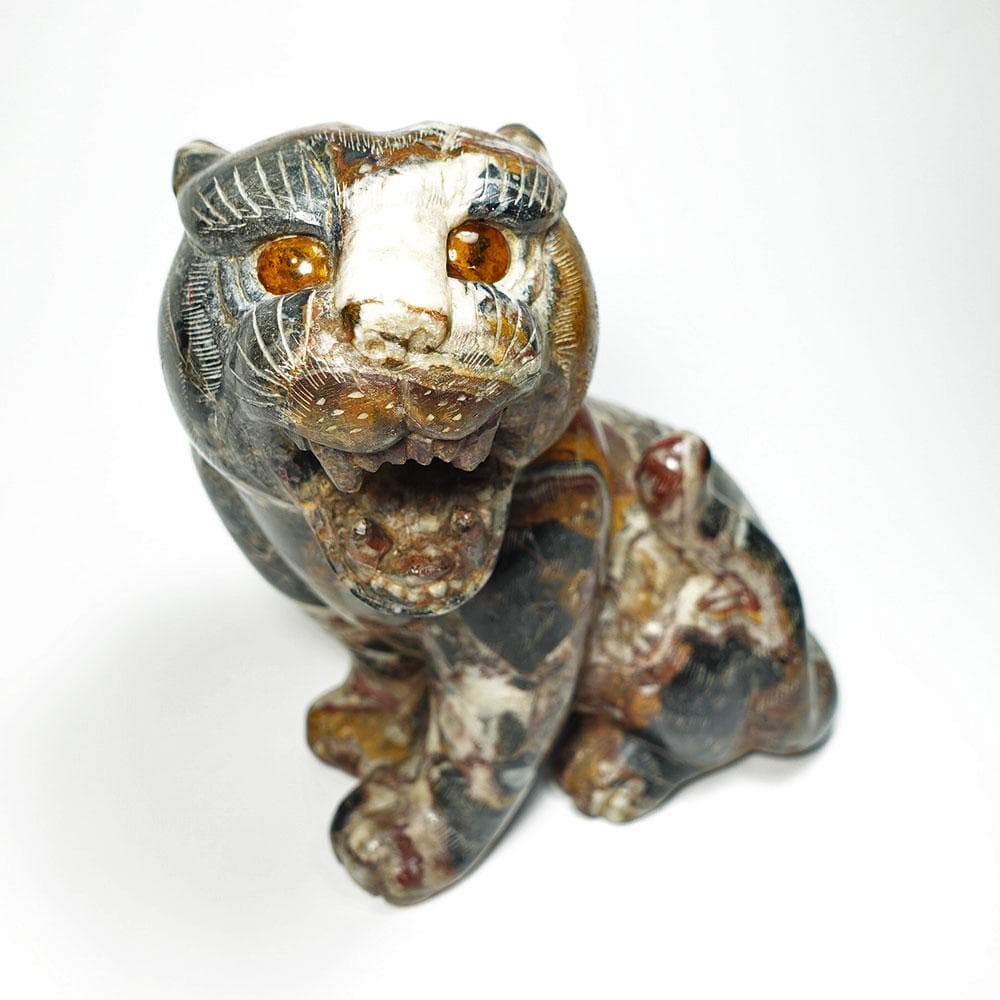 猫虎石像　マーブル石　大理石　タイガーアイ　虎目石　オブジェ　パワーストーン