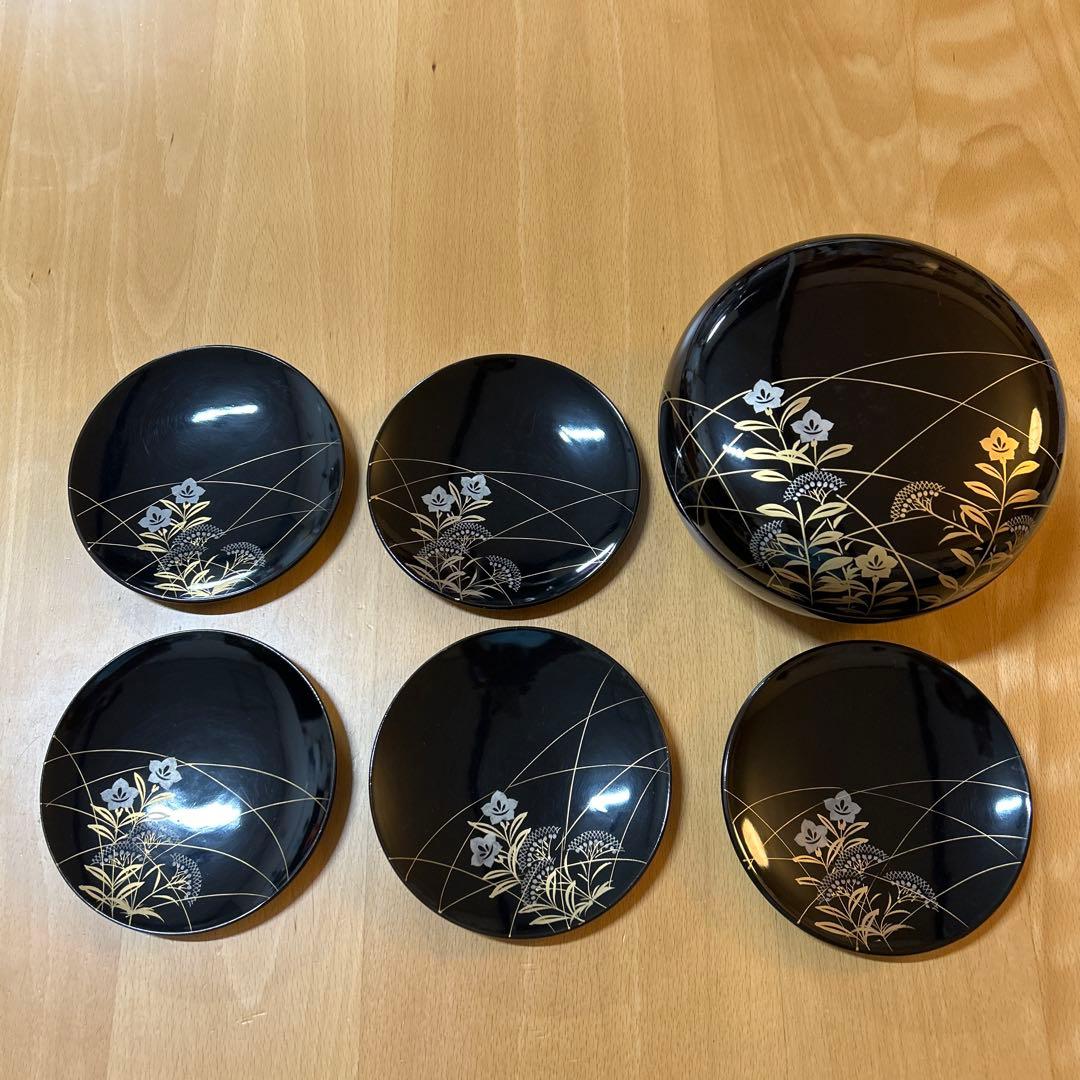本漆器 昭和15年頃　菓子器 セット 5小皿 1器　交渉ok!