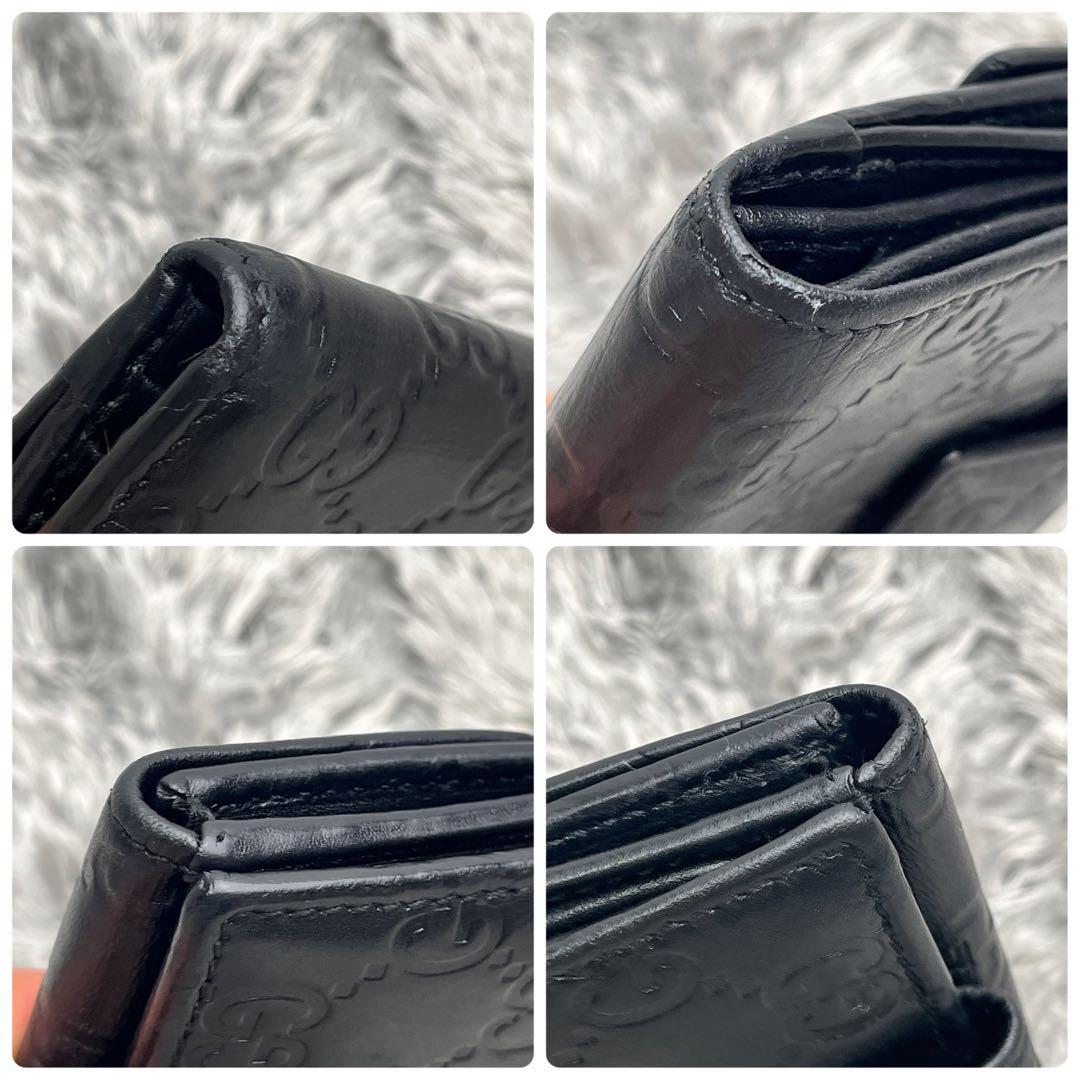 グッチ　シマ　折り財布　ロゴプレート　ブラック　　メンズ　レディース