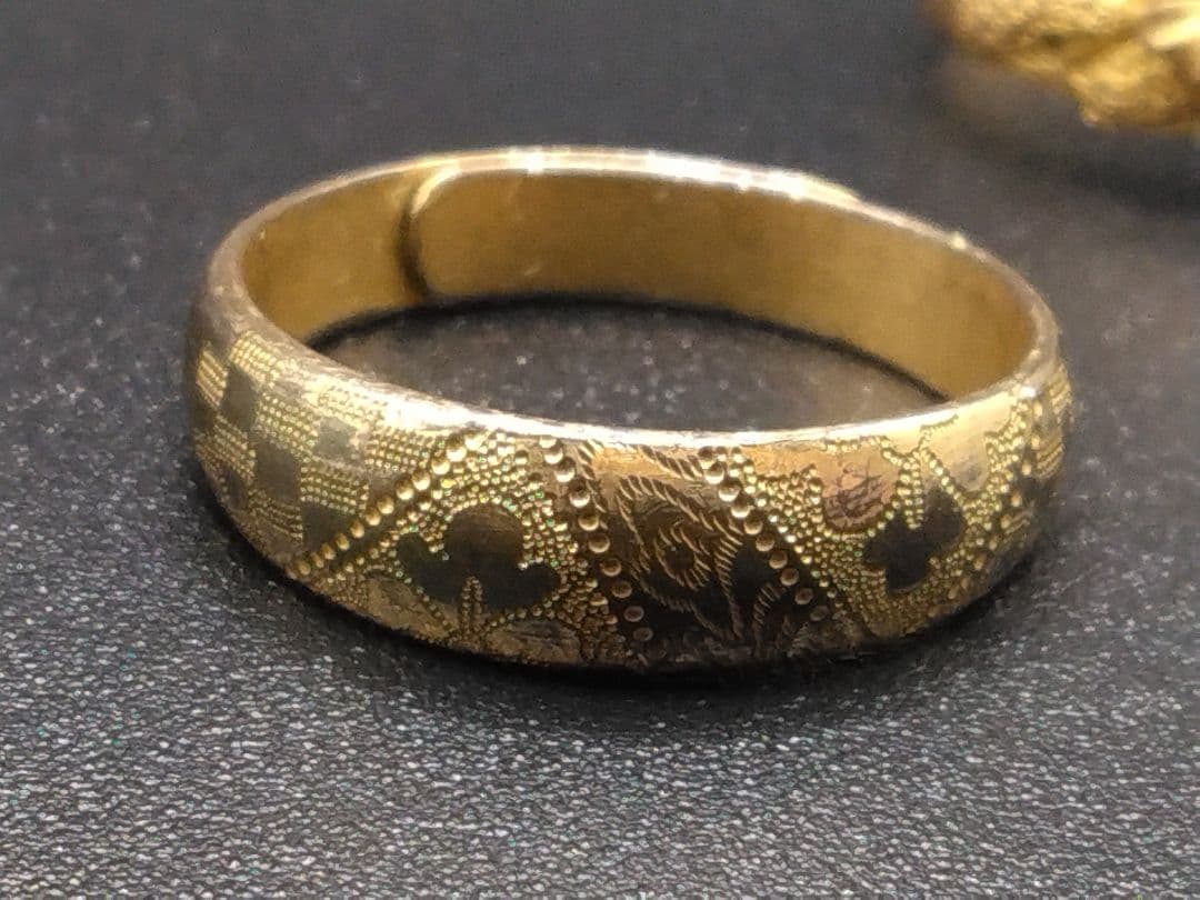 O*i様 【伝統工芸】日本 アンティーク 彫金 高彫 純銀 金張 指輪 ゴールド