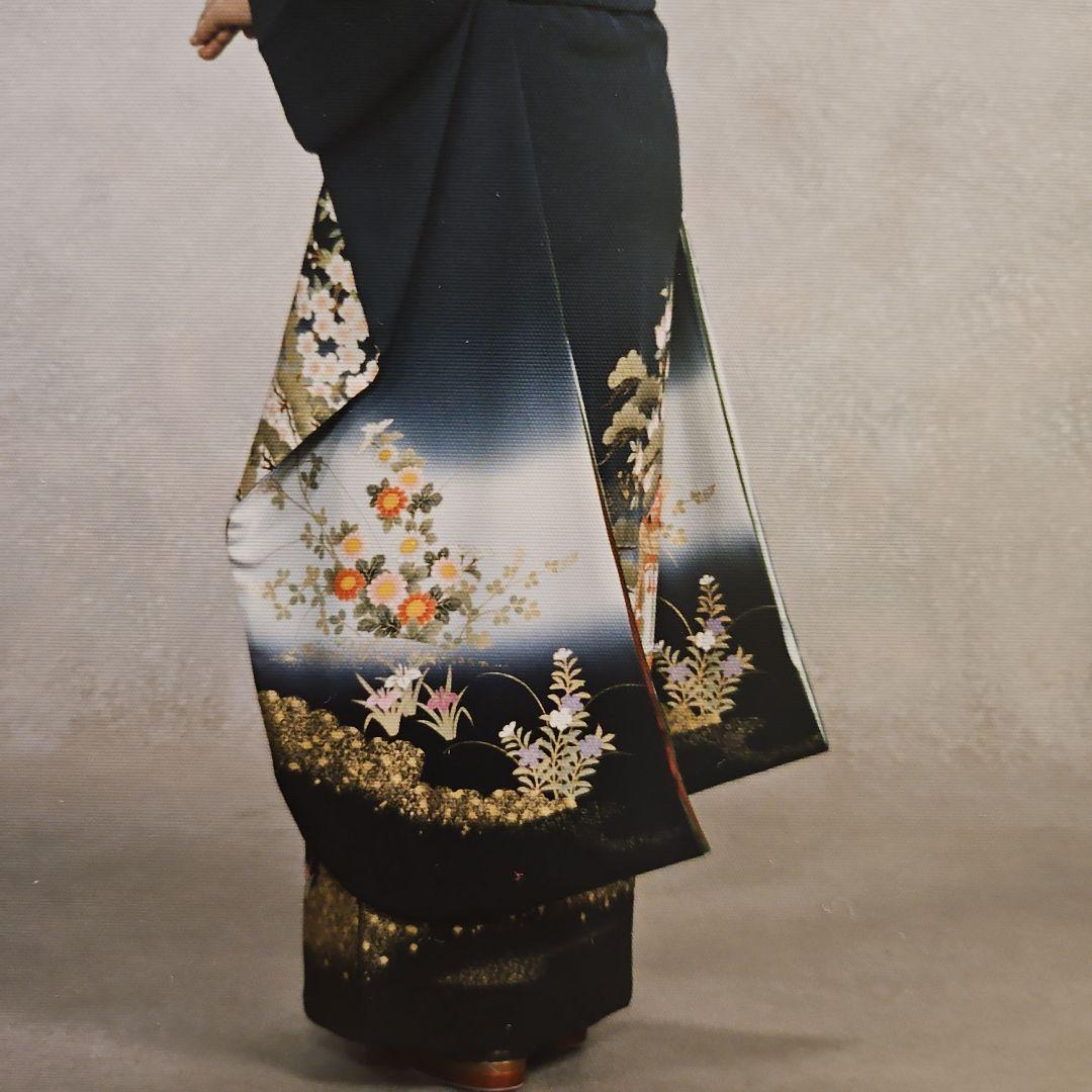 振袖 黒 墨黒 かぐや姫柄 着物