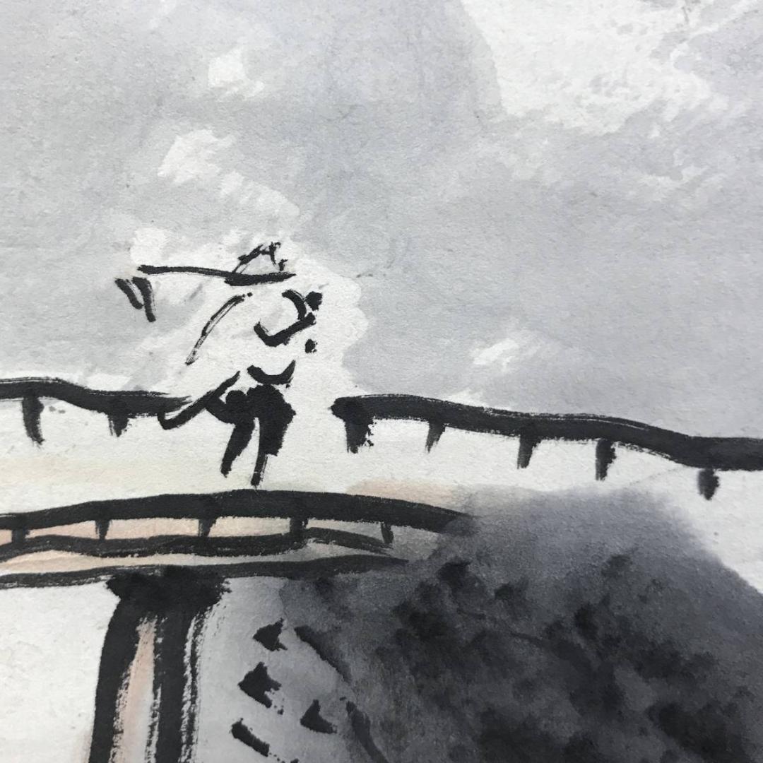 真作/寺崎廣業/寺崎広業/雪景山村図/山水図/掛軸/名家伝来/AE-257