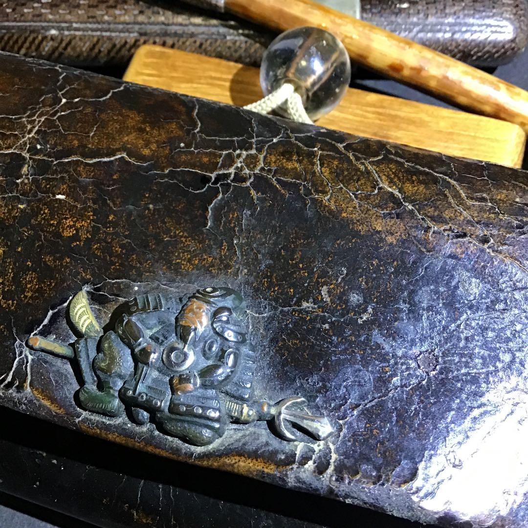 煙草下物　「金銀色絵象嵌武者絵」加藤清正十字槍　高彫純銀キセル水晶玉おじめ　Z2