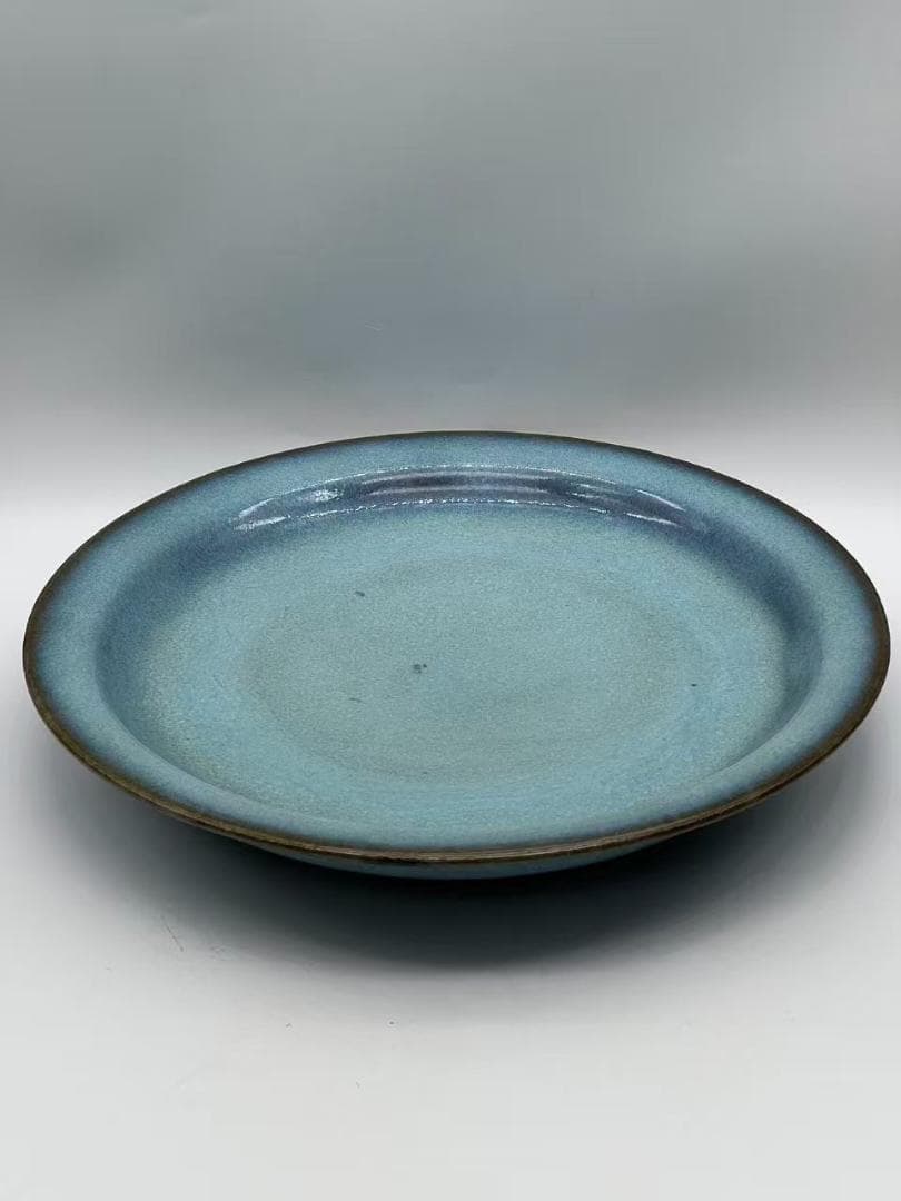 鈞窯　天青釉折縁盤 窯変釉皿　唐物　古賞物　時代物　中国古美術(B-55)