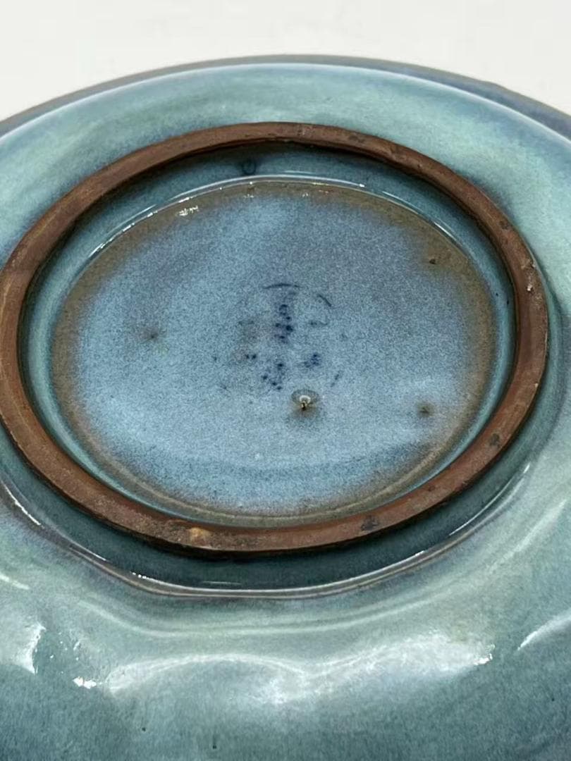 鈞窯　天青釉折縁盤 窯変釉皿　唐物　古賞物　時代物　中国古美術(B-55)