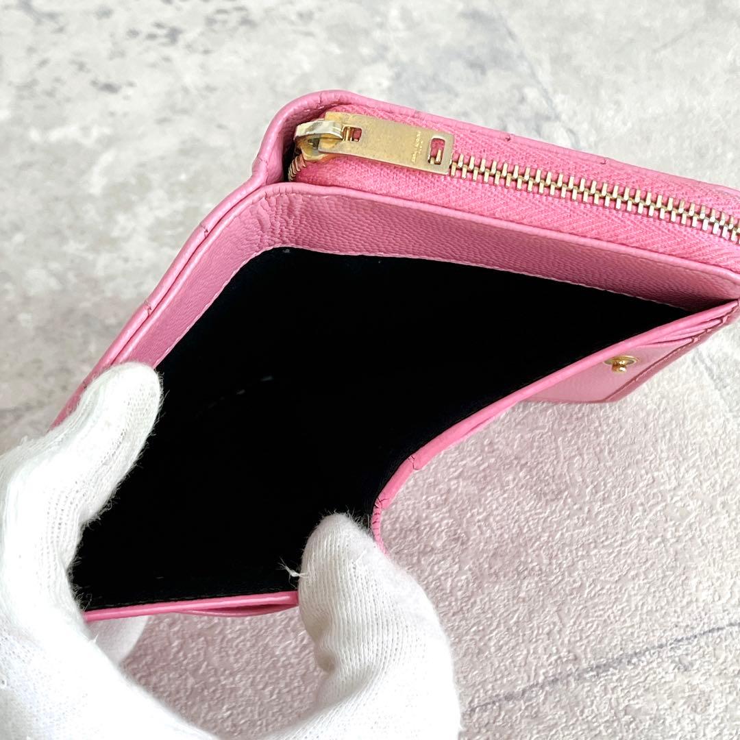 美品✨サンローラン カサンドラ キャビアスキン 二つ折り財布 YSL ピンク