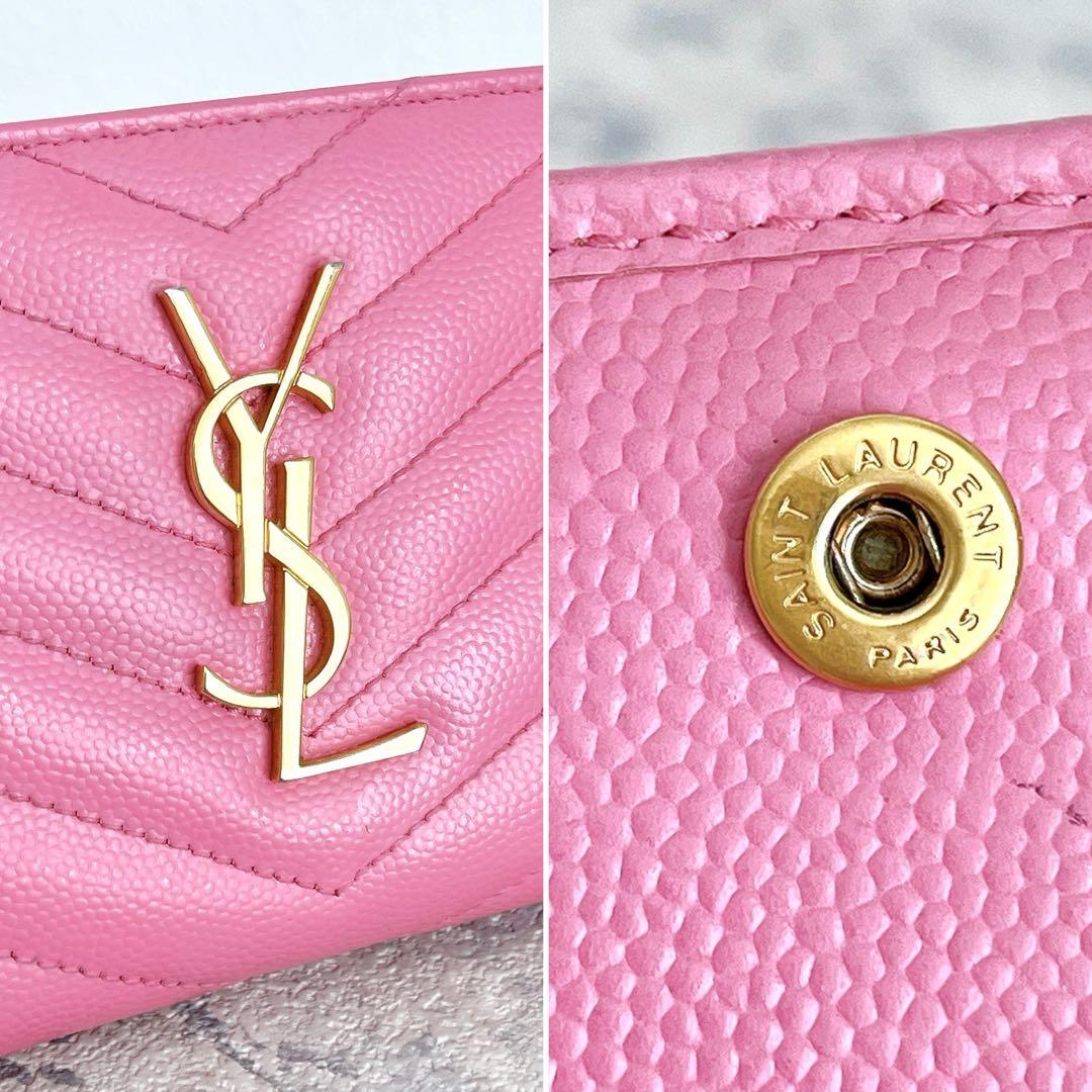 美品✨サンローラン カサンドラ キャビアスキン 二つ折り財布 YSL ピンク