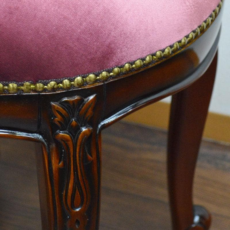 マホガニーアンティーク調 ラウンドスツール パープル 高級 ドレッサースツール