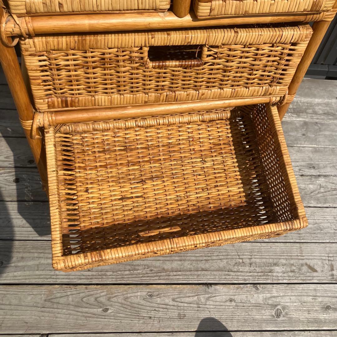 昭和レトロ ラタンチェスト 収納4段5杯 引き出し箪笥 古家具 ビンテージ