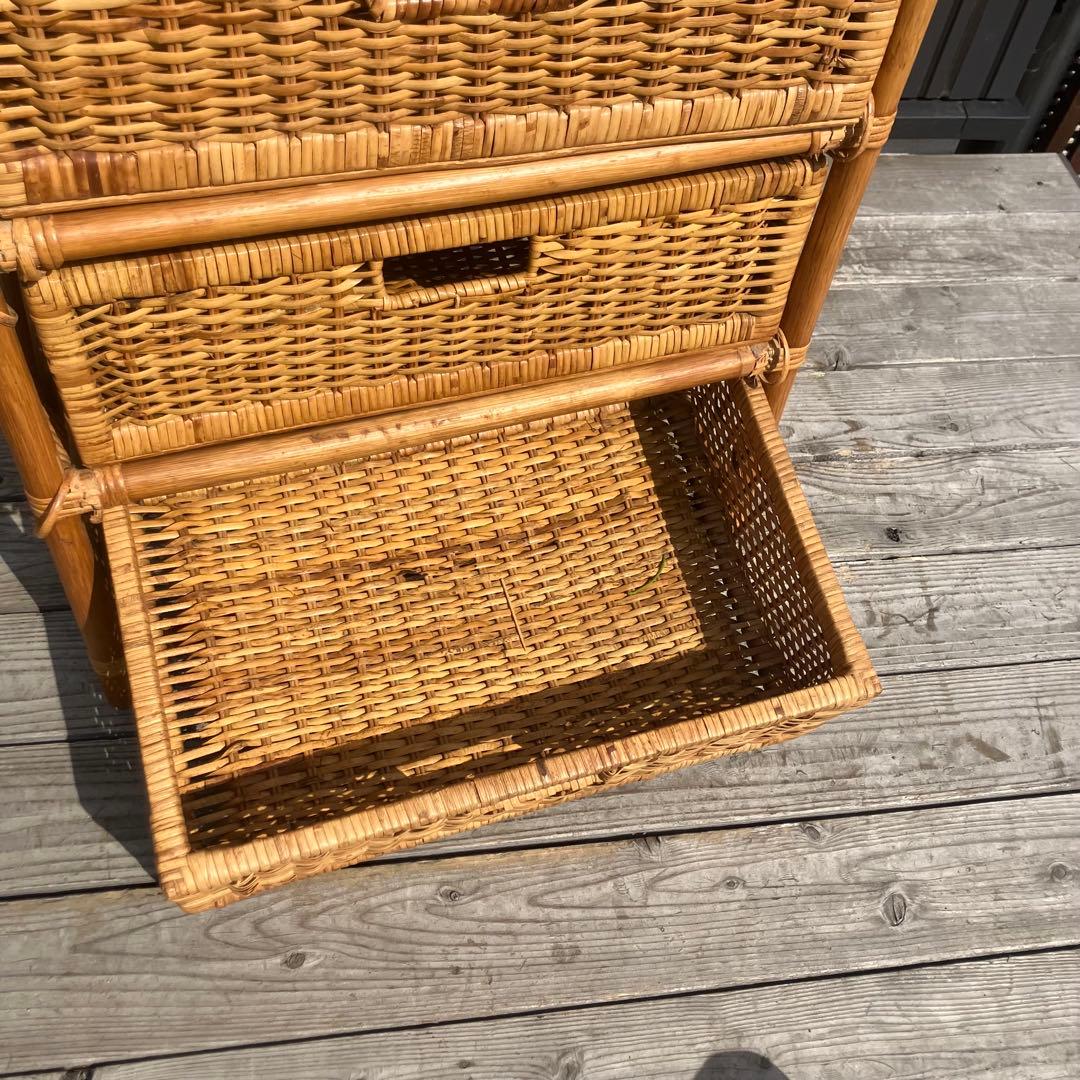 昭和レトロ ラタンチェスト 収納4段5杯 引き出し箪笥 古家具 ビンテージ