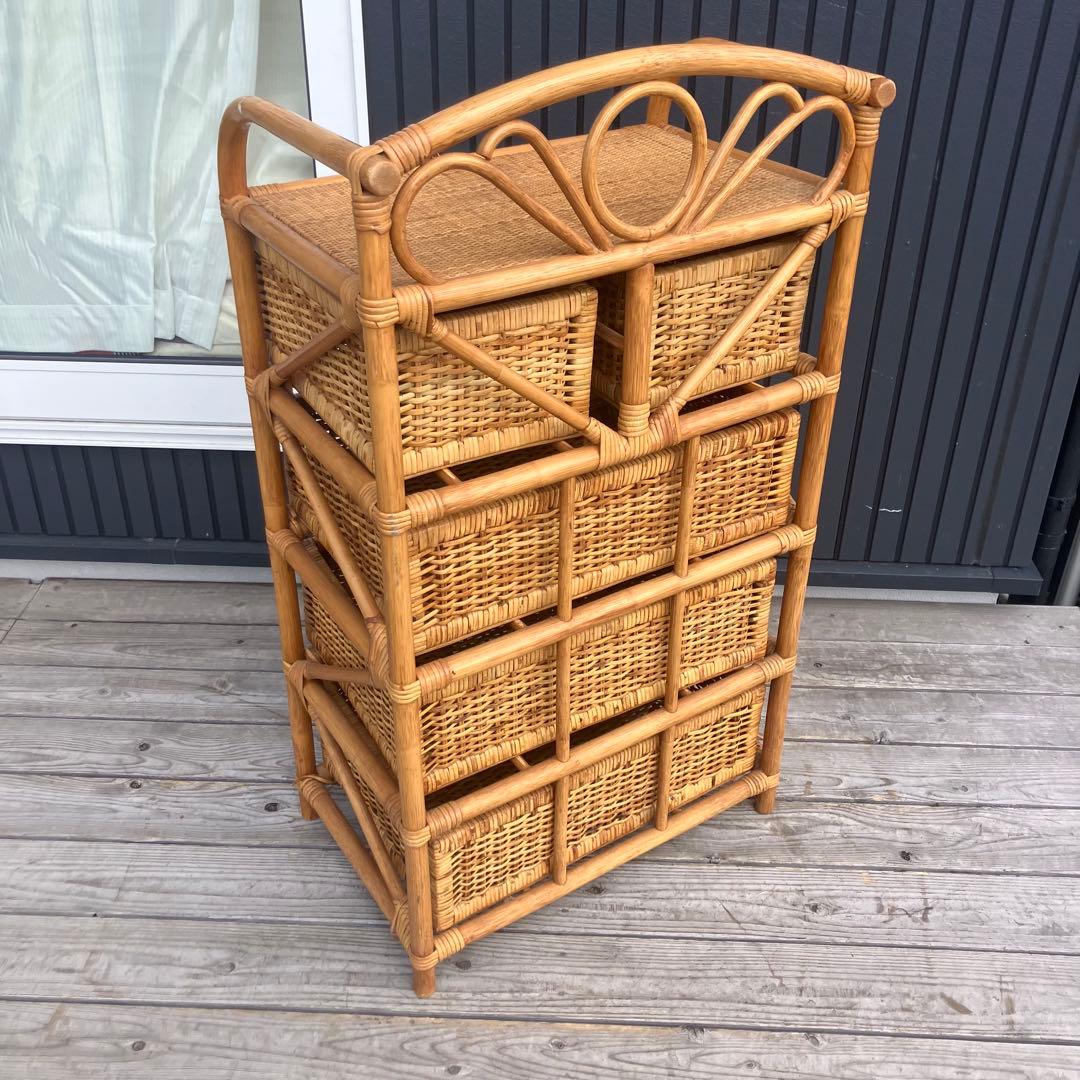 昭和レトロ ラタンチェスト 収納4段5杯 引き出し箪笥 古家具 ビンテージ