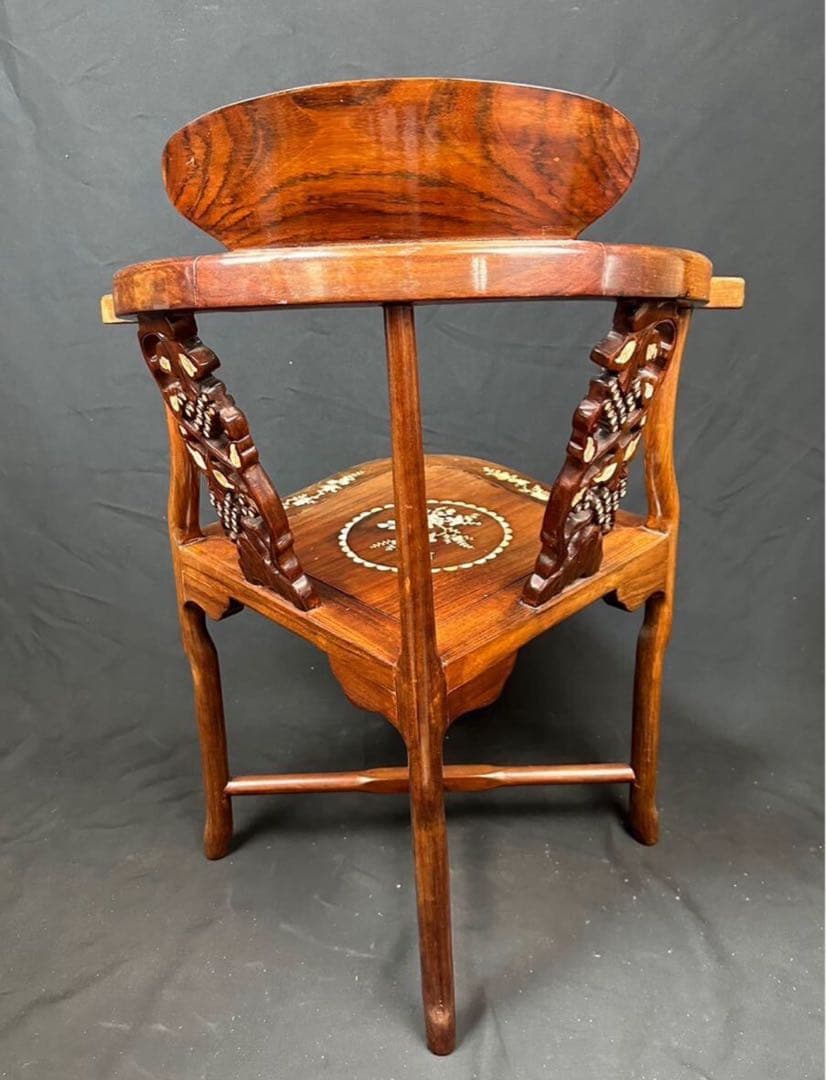 高級家具 螺鈿細工 花梨 中国美術 サイドテーブル 椅子2客 唐木 家具 木製