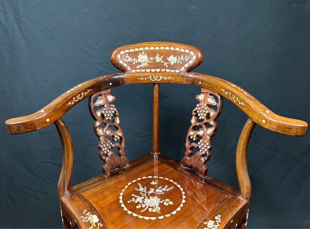 高級家具 螺鈿細工 花梨 中国美術 サイドテーブル 椅子2客 唐木 家具 木製