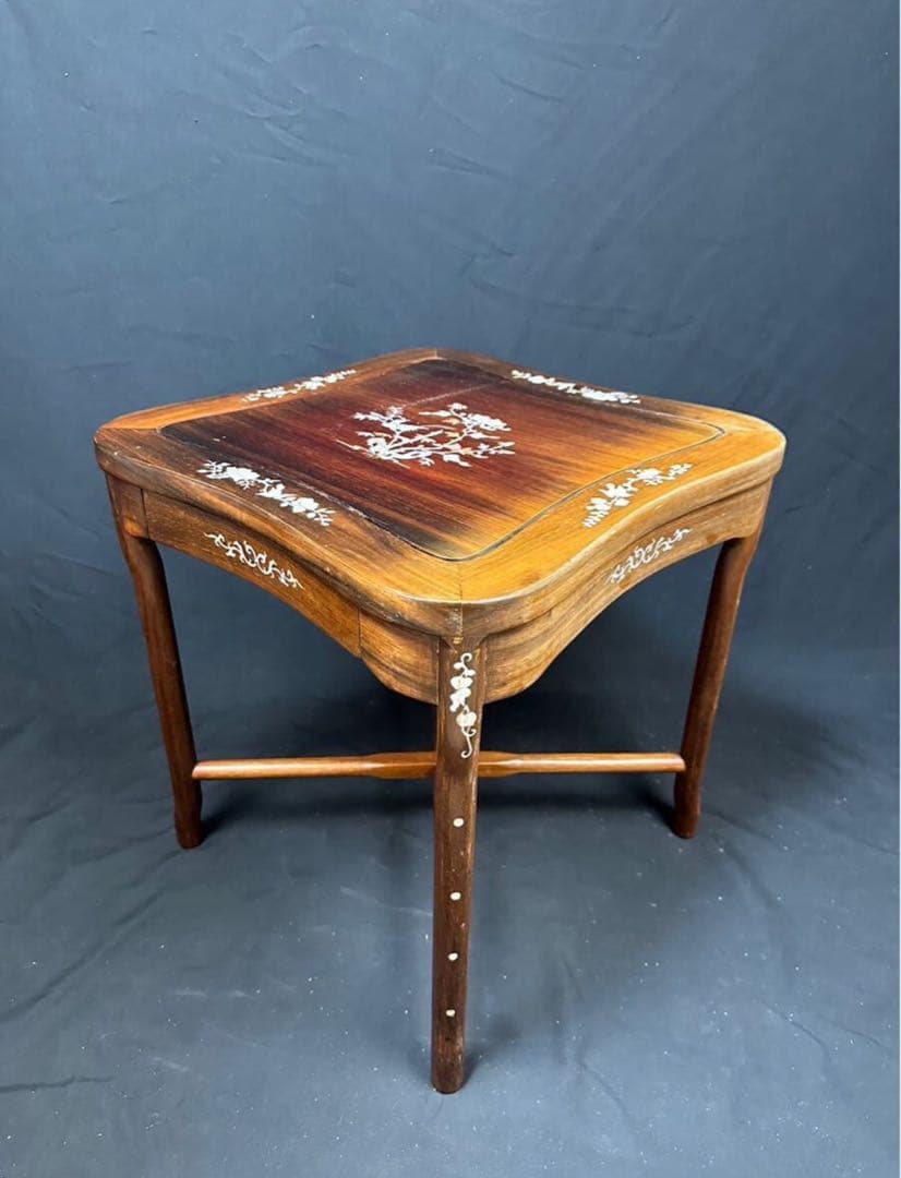 高級家具 螺鈿細工 花梨 中国美術 サイドテーブル 椅子2客 唐木 家具 木製