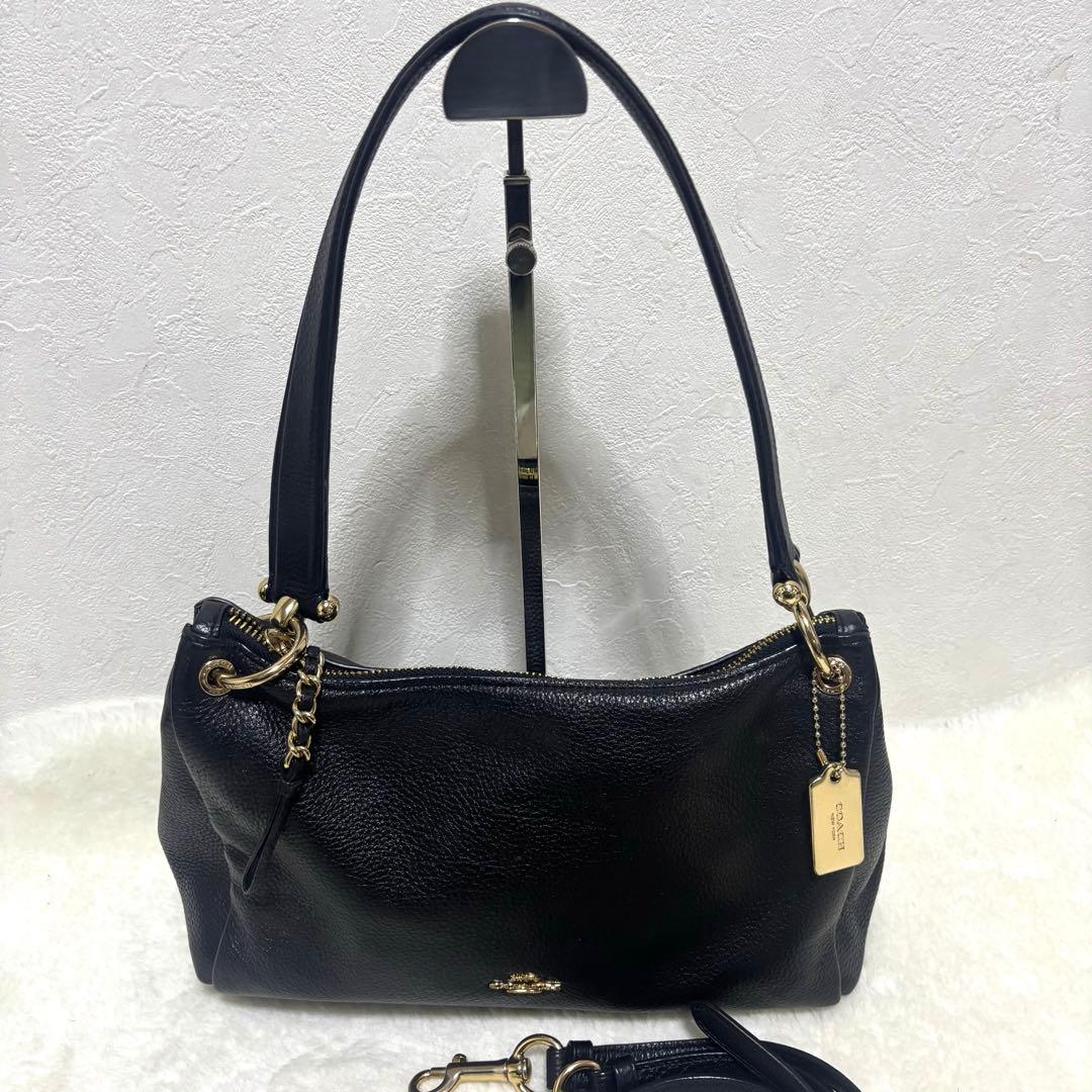 【美品】コーチ ワンショルダーバッグ レザー ブラック ゴールド金具 2way