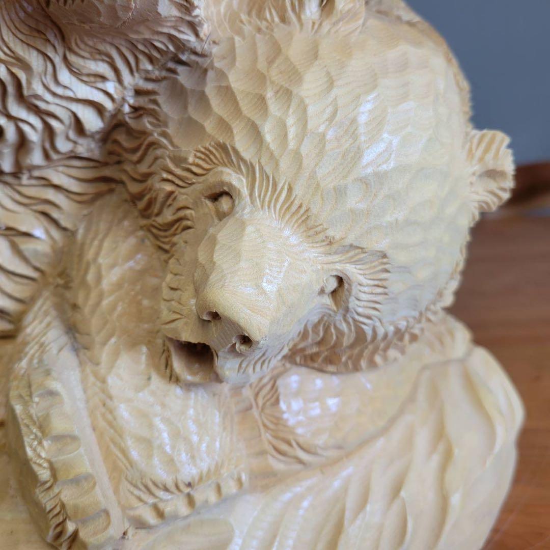 【匿名発送】木彫りの熊　親子熊　木工品　工芸品　置物　熊2匹　電話台　未使用