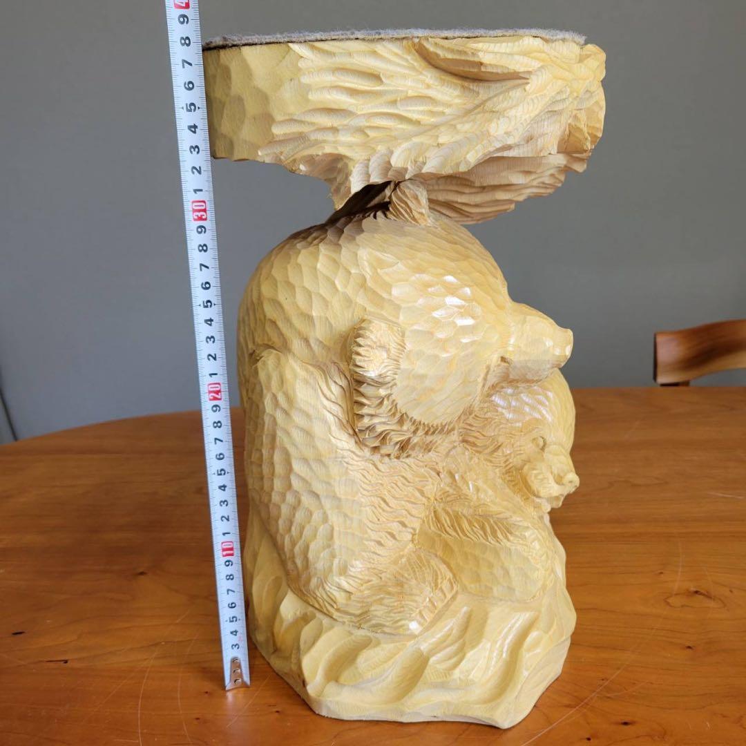 【匿名発送】木彫りの熊　親子熊　木工品　工芸品　置物　熊2匹　電話台　未使用